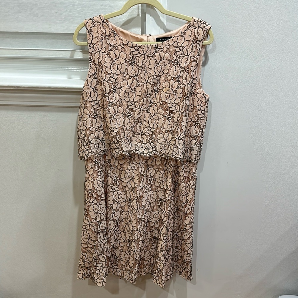 Women- Tahari ASL- pink lace sleeves cocktail dress- size 12